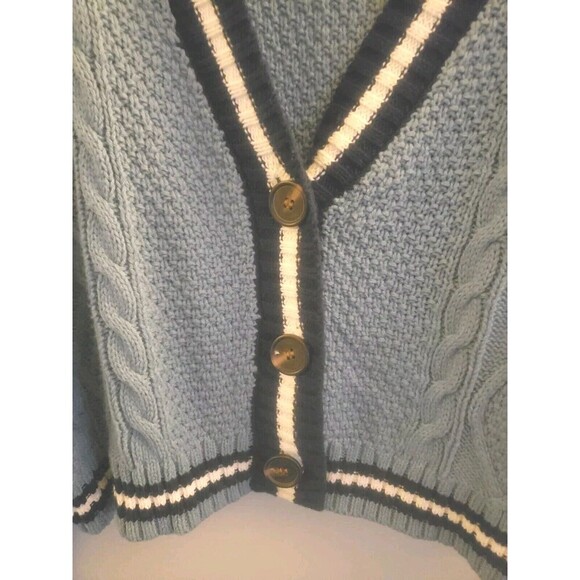 Hooked Up Crop Cardigan Women's  Large Blue Y2k Deep V-Neck Cable-Knit NWT - Picture 6 of 8